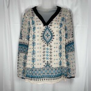 Nanette Lepore 100% Long Sleeve Boho V-neck Blouse.